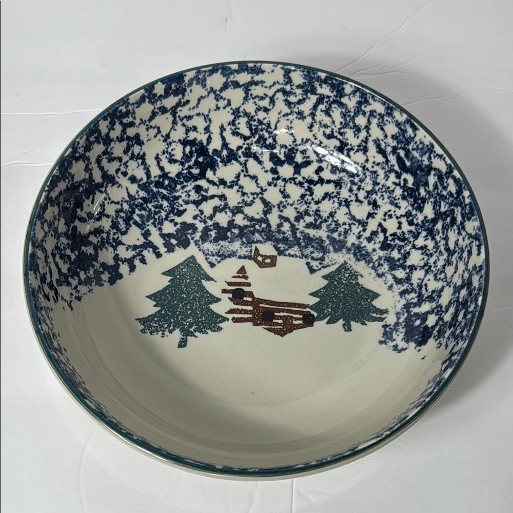 Folkcraft by Tienshan Cabin in the Snow Spongeware Round‎ Vegetable Bowl